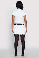 Womens Haute Monde Belted Pleated Polo Dress, White,