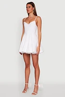 Womens Elegant Tulle Lined Lace Detailed Bustier Skater Dress, White, Size S