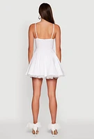 Womens Elegant Tulle Lined Lace Detailed Bustier Skater Dress, White, Size S