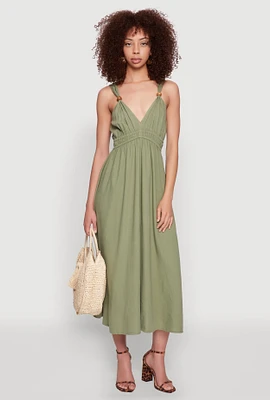 Womens Haute Monde Linen Wood Beaded Strap Sundress,