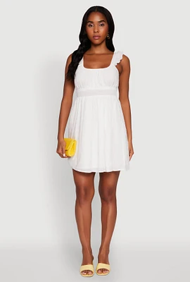 Womens Haute Monde Ruffled Strap Babydoll Sundress, White, Size M