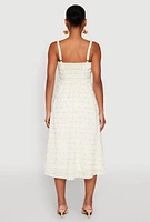 Womens Floral Print Smocked Bustier Midi Dress, Multi,