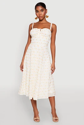 Womens Floral Print Smocked Bustier Midi Dress, Multi,