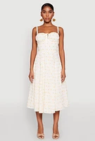 Womens Floral Print Smocked Bustier Midi Dress, Multi,