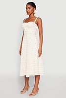Womens Floral Print Smocked Bustier Midi Dress, Multi,
