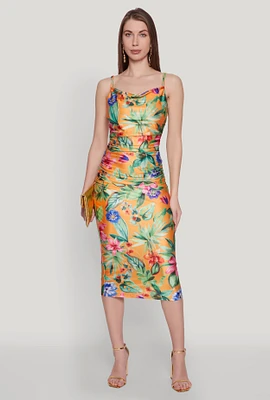 Womens Haute Monde Cowl Neck Floral Print Dress, Multi,