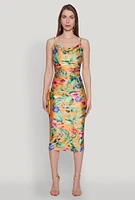 Womens Haute Monde Cowl Neck Floral Print Dress, Multi,