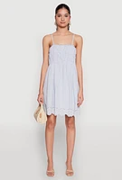 Womens Haute Monde Floral Crochet Detail Mini Dress, Blue, Size S