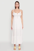 Womens Tie Front Keyhole Maxi Dress, White, Size M