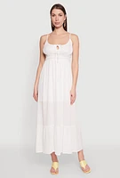 Womens Tie Front Keyhole Maxi Dress, White, Size M