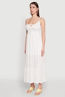 Womens Tie Front Keyhole Maxi Dress, White, Size M