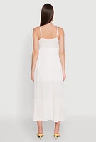 Womens Tie Front Keyhole Maxi Dress, White, Size M