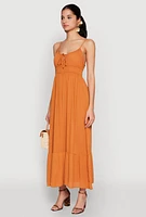 Womens Tie Front Keyhole Maxi Dress,