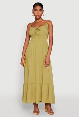Womens Tie Front Keyhole Maxi Dress, Green, Size L
