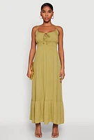 Womens Tie Front Keyhole Maxi Dress, Green, Size L