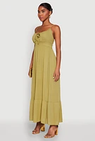 Womens Tie Front Keyhole Maxi Dress, Green, Size L