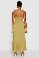 Womens Tie Front Keyhole Maxi Dress, Green, Size L