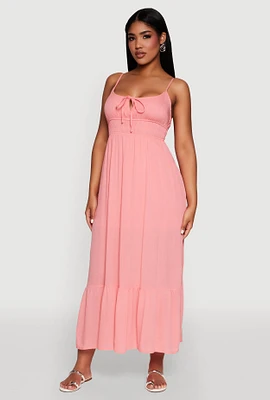 Womens Tie Front Keyhole Maxi Dress,