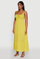 Womens Tie Front Keyhole Maxi Dress, Yellow, Size M