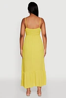 Womens Tie Front Keyhole Maxi Dress, Yellow, Size M
