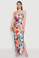 Womens Haute Monde Floral Print Side Slit Maxi Dress, Multi, Size S