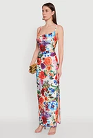 Womens Haute Monde Floral Print Side Slit Maxi Dress, Multi, Size S