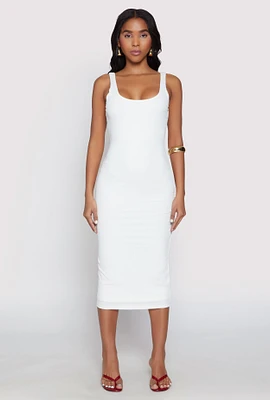 Womens Haute Monde Ribbed Knit Tank Dress, White, Size S