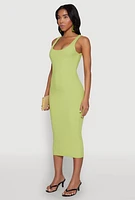 Womens Haute Monde Ribbed Knit Tank Dress, Green, Size L