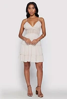 Womens Crochet Tiered Dress, Beige, Size M