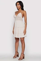 Womens Crochet Tiered Dress, Beige, Size M