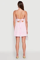 Womens Crochet Tiered Dress, Pink, Size M