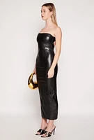 Womens Faux Leather Cut Out Back Maxi Tube Dress, Black, Size M