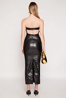 Womens Faux Leather Cut Out Back Maxi Tube Dress, S