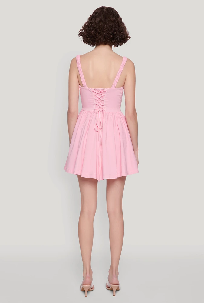 Womens Iris Lace Up Back Corset Skater Dress, L
