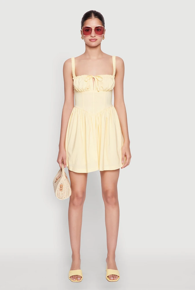 Womens Iris Lace Up Back Corset Skater Dress, Yellow, Size M
