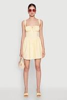 Womens Iris Lace Up Back Corset Skater Dress, Yellow, Size M