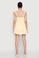 Womens Iris Lace Up Back Corset Skater Dress, Yellow, Size M