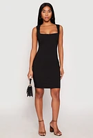 Womens Crepe Knit Scalloped Trim Dress, Black, Size L