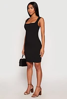 Womens Crepe Knit Scalloped Trim Dress, Black, Size L