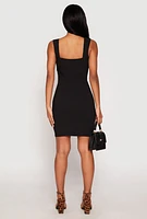 Womens Crepe Knit Scalloped Trim Dress, Black, Size L