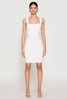 Womens Crepe Knit Scalloped Trim Dress, White, Size M