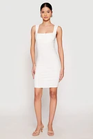 Womens Crepe Knit Scalloped Trim Dress, White, Size M