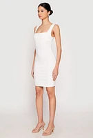 Womens Crepe Knit Scalloped Trim Dress, White, Size M