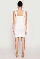 Womens Crepe Knit Scalloped Trim Dress, White, Size M