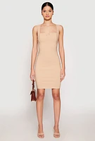 Womens Crepe Knit Scalloped Trim Dress, Beige, Size S
