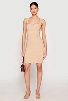 Womens Crepe Knit Scalloped Trim Dress, Beige, Size S