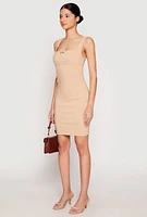 Womens Crepe Knit Scalloped Trim Dress, Beige, Size S