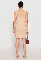 Womens Crepe Knit Scalloped Trim Dress, Beige, Size S