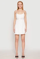 Womens Crochet Detail Smocked Tiered Dress, White, Size L