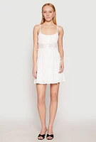 Womens Crochet Detail Smocked Tiered Dress, White, Size L
